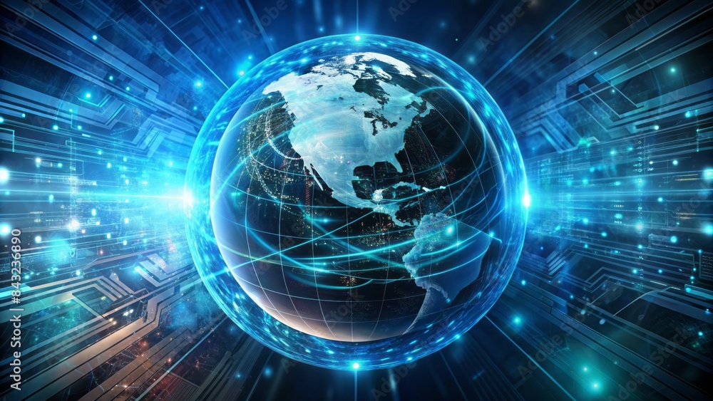 Futuristic graphical digital world background featuring a sleek earth ...