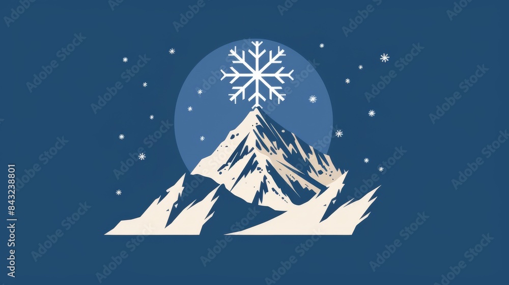 Obraz premium Geometric Winter Mountain Scene With Snowflakes For Christmas And New Year Designs