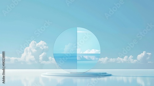 Glass circle with sky and clouds for business or presentation