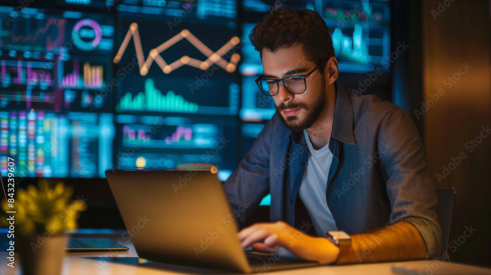 a male data scientist working on laptop in modern office a male data scientist working on laptop in modern office