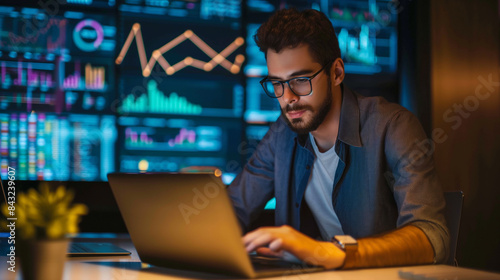 a male data scientist working on laptop in modern office 