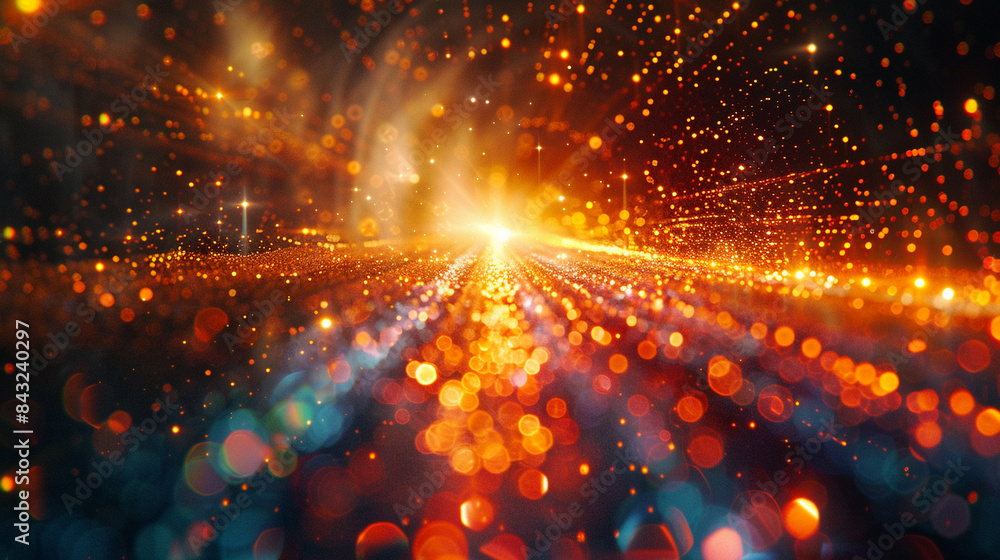 Fototapeta premium Cyber Spirit, Pixelated Essence, Electronic Entity, Roaming Digital Landscape, Starry Night, Realistic, Golden Hour Lighting, Lens Flare Effect