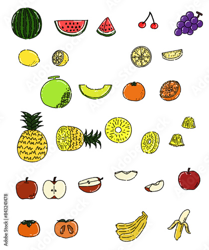 いろいろなフルーツのシンプルイラストセット