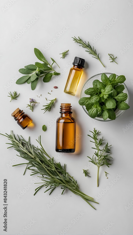 Aesthetic essential oil flatlay blank mockup on white background. Cosmetic container for advertising template. Aesthetic essential oil flatlay blank mockup on white background. Cosmetic container for advertising template.