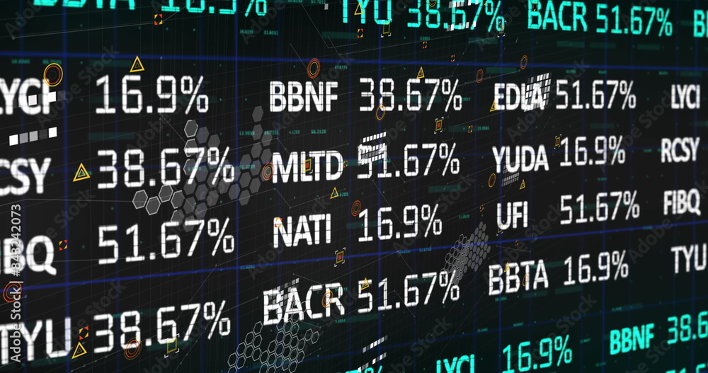 Fototapeta premium Image of stock market over data processing on black background