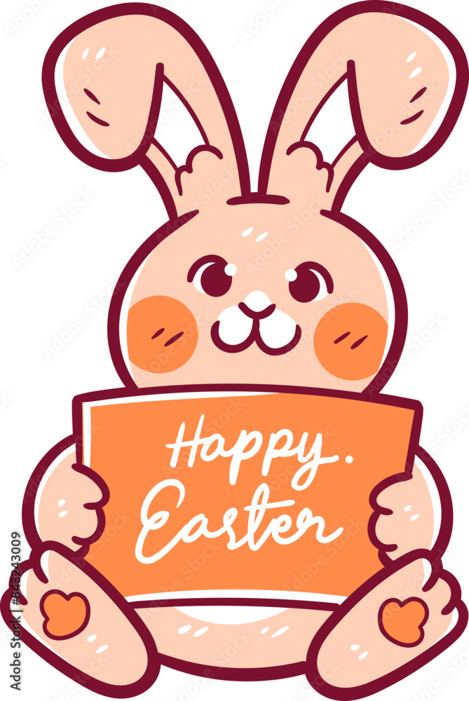 Hand-drawn easter rabbit with banner