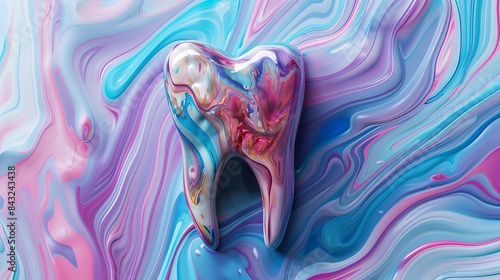 Fototapeta Naklejka Na Ścianę i Meble -  Holographic tooth on abstract background for dental care or healthcare designs