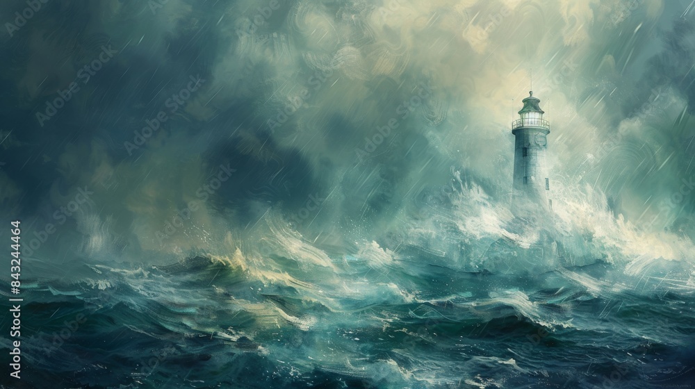 Lighthouse in a storm, dramatic seascape painting Lighthouse in a storm, dramatic seascape painting