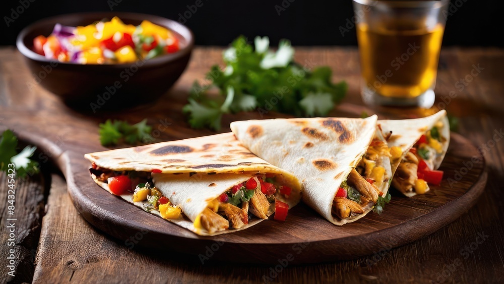 Colorful Burrito Platter Served on Rustic Wooden Tray Colorful Burrito Platter Served on Rustic Wooden Tray
