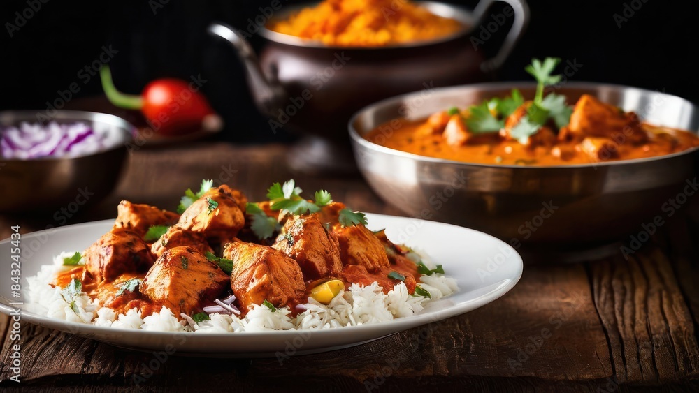 Fototapeta premium Rustic Indian Culinary Palette - A Vibrant Spice and Curry Tableau