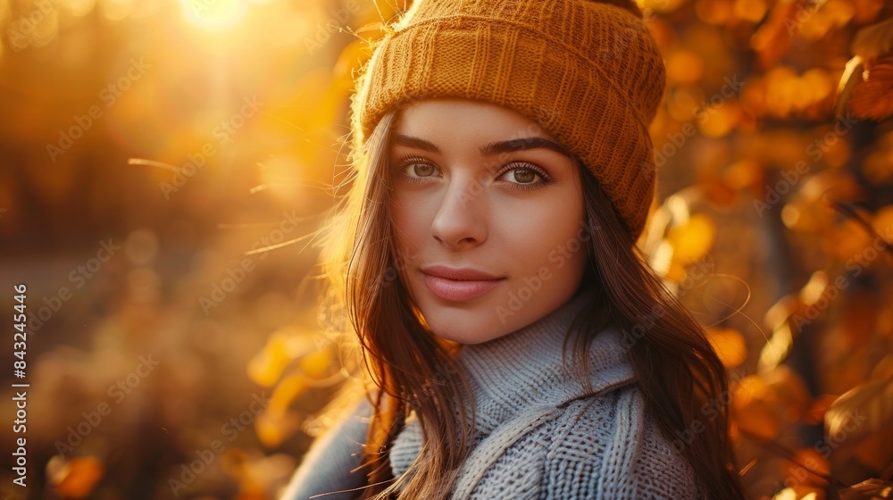 Attractive stylish woman with hat, posing in park, dressed in warm suit. Pretty woman with light brown hair smiles broadly teeth. Autumn fashion accessories in street fashion style. Attractive stylish woman with hat, posing in park, dressed in warm suit. Pretty woman with light brown hair smiles broadly teeth. Autumn fashion accessories in street fashion style.