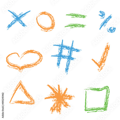 Doodles with charcoal pencil texture. Vector illustration