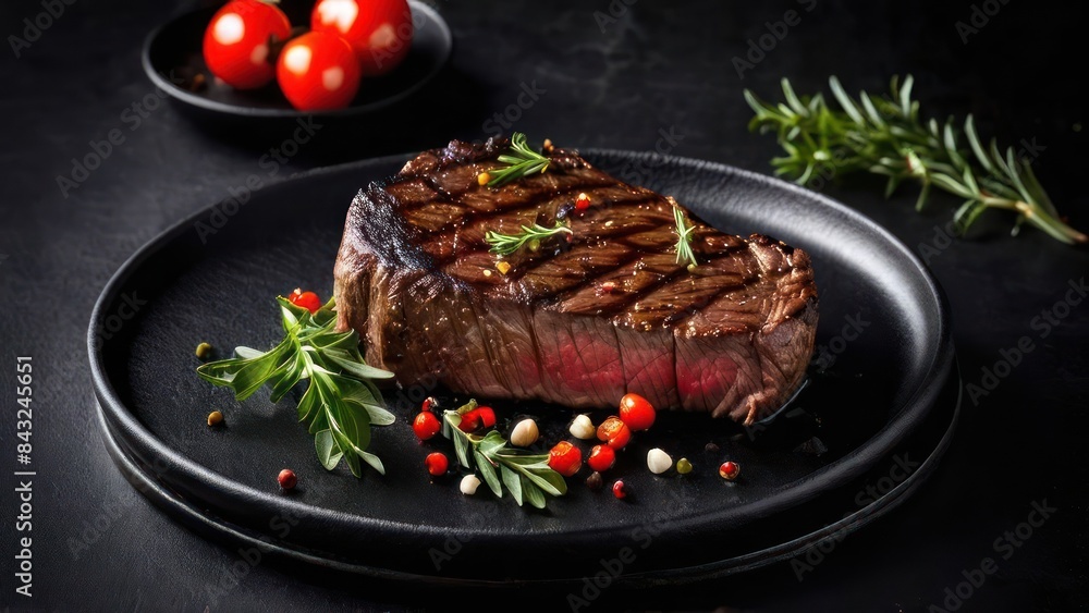 Elegant Minimalism, Slow-Cooked Steak with Fresh Accompaniments Elegant Minimalism, Slow-Cooked Steak with Fresh Accompaniments