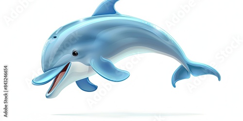 Illustration of cute dolphin jumping and smiling with open the mouth on white background 