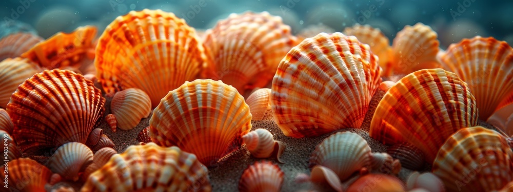 Scattered background of many orange shells. Scattered background of many orange shells.