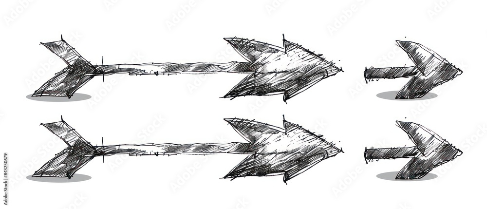 hand-drawn rough draft sketch of an arrow pointing somewhere, white background hand-drawn rough draft sketch of an arrow pointing somewhere, white background
