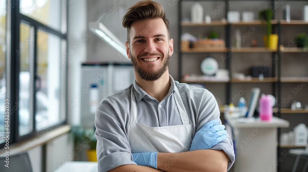 Fototapeta premium portrait of a smiling male janitor in modern office 
