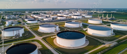 Wallpaper Mural aerial view of oil storage tanks with white walls and massive industrial structures and large energy center Torontodigital.ca