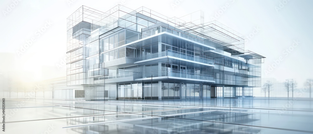 digital building with lines and white dots, representing the modernization of construction technology in architectural design digital building with lines and white dots, representing the modernization of construction technology in architectural design