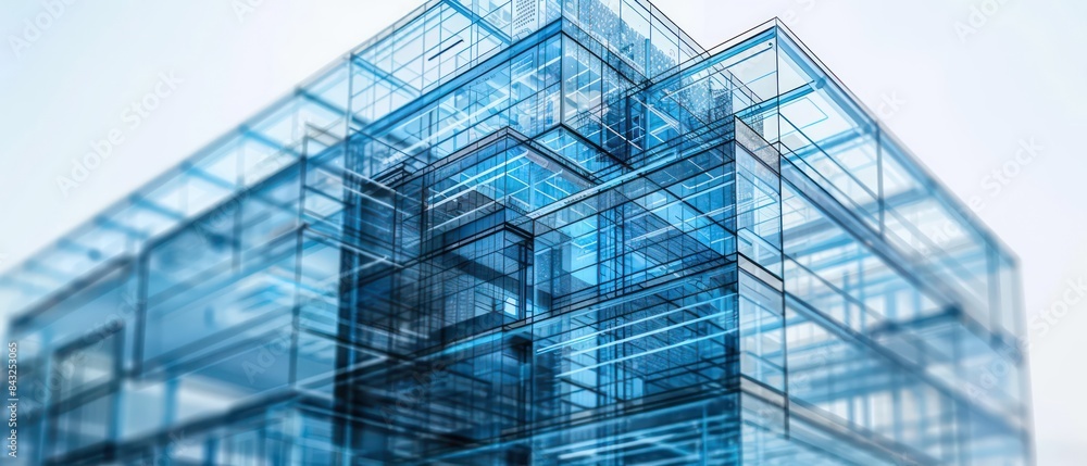 digital building with lines and white dots, representing the modernization of construction technology in architectural design digital building with lines and white dots, representing the modernization of construction technology in architectural design