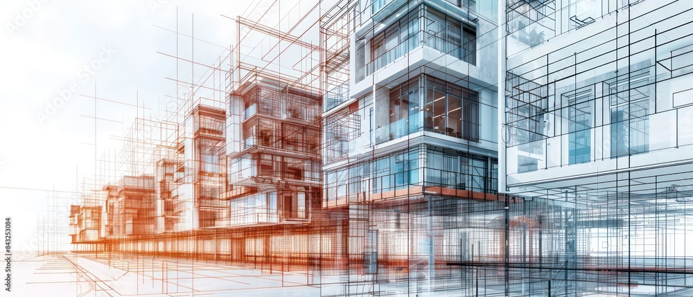 digital building with lines and white dots, representing the modernization of construction technology in architectural design digital building with lines and white dots, representing the modernization of construction technology in architectural design