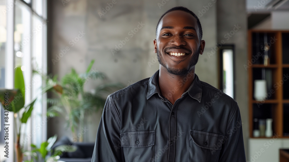 portrait of a smiling male janitor in modern office portrait of a smiling male janitor in modern office