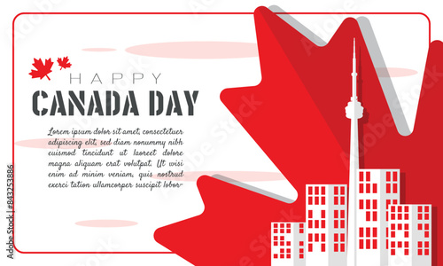 Happy Canada Day template with cn tower on maple leaf