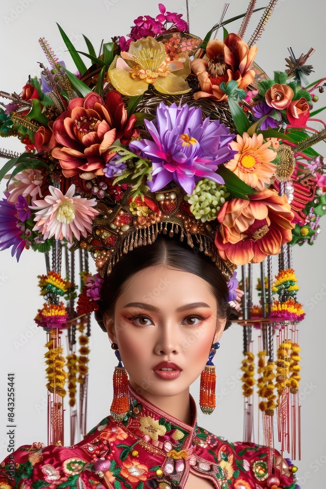filipino women with a flowers crown, cultural creative design, white background filipino women with a flowers crown, cultural creative design, white background