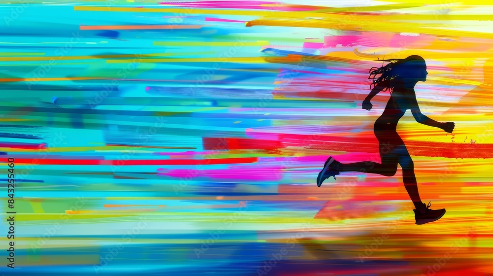 Running woman silhouette in vibrant abstract background for sport and motivation designs Running woman silhouette in vibrant abstract background for sport and motivation designs