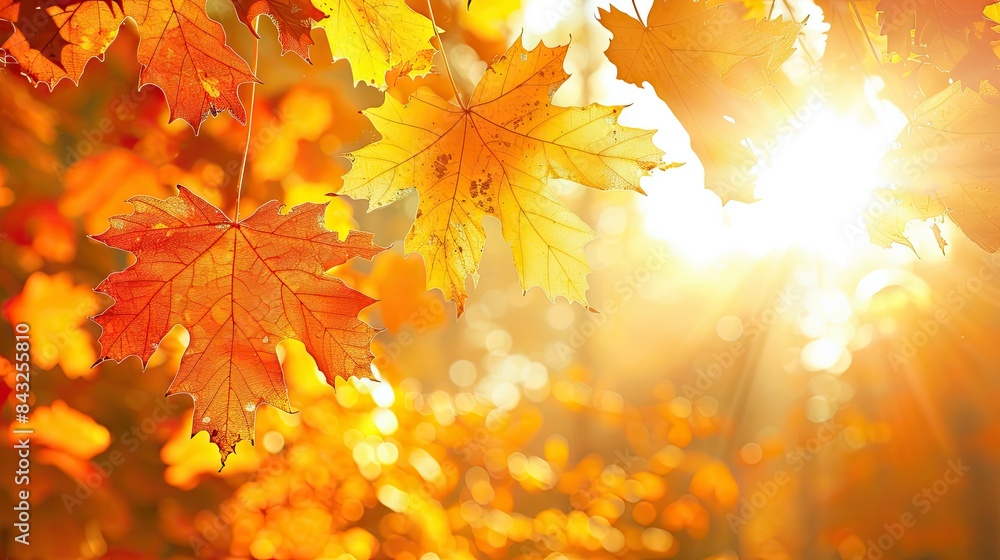 Sunlit canopy of autumn leaves, creating a warm, golden background Sunlit canopy of autumn leaves, creating a warm, golden background