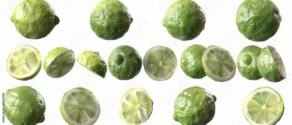 green limes from various angles on white background green limes from various angles on white background
