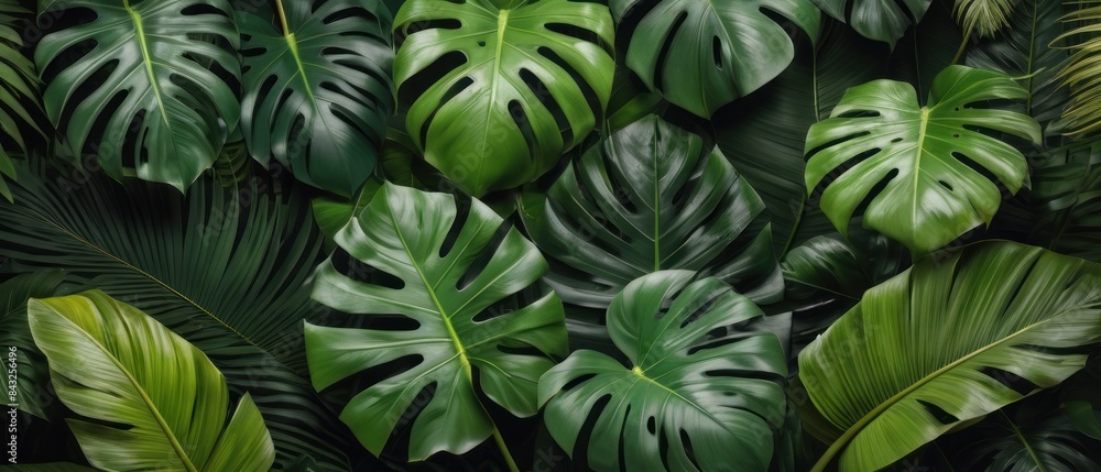 Fototapeta premium tropical forest leaf background. tropical leaves backdrop