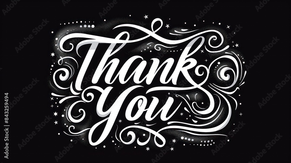 Thank you text quote greeting card, script font style, on classic black ...