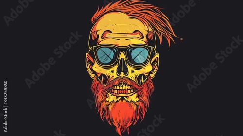 Skull with beard, mustache and sunglasses for halloween designs © Gulkhanim
