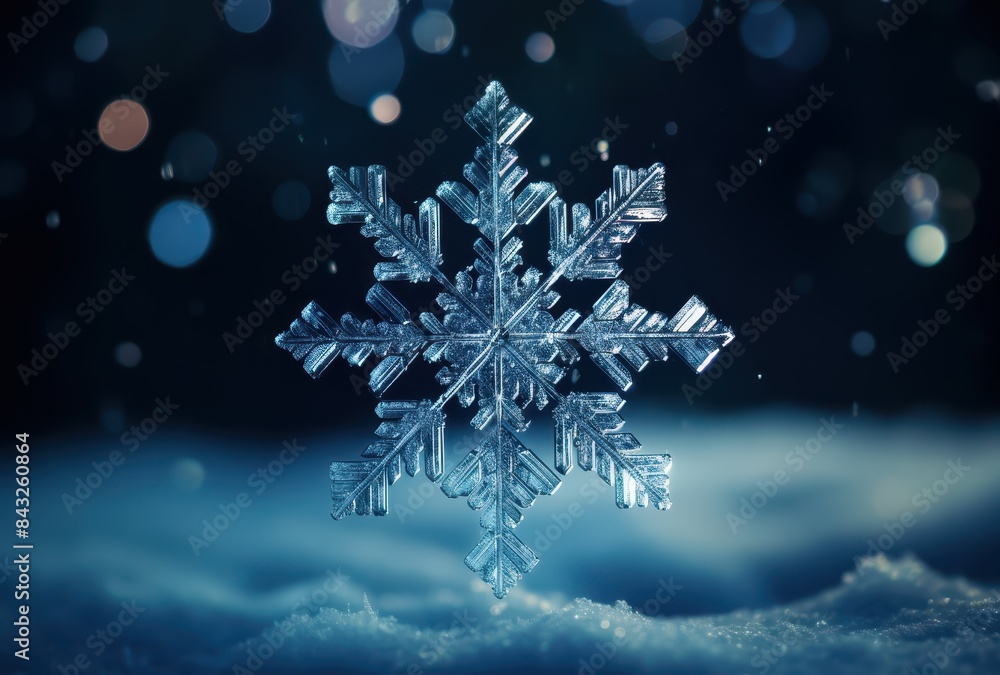Intricate snowflake on snowy background Intricate snowflake on snowy background