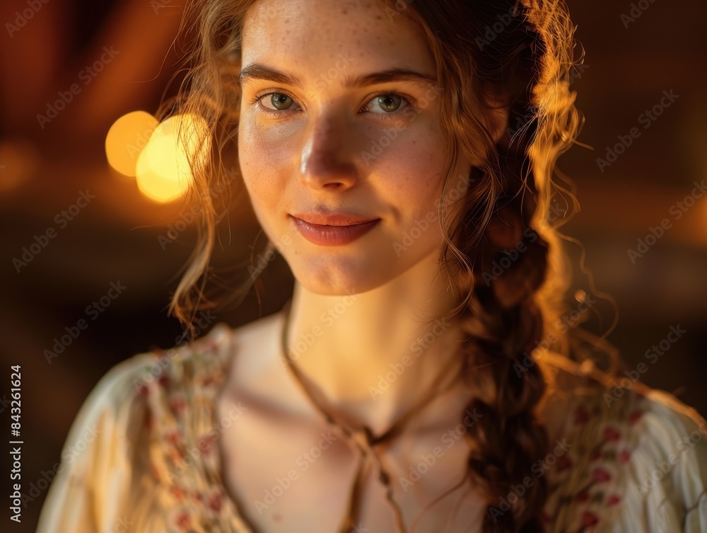 custom made wallpaper toronto digitalportrait of a young woman with curly hair and warm lighting