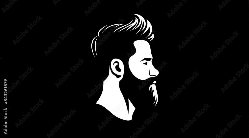 Black and white vector logo of a bearded man, simple line art design on solid background Black and white vector logo of a bearded man, simple line art design on solid background