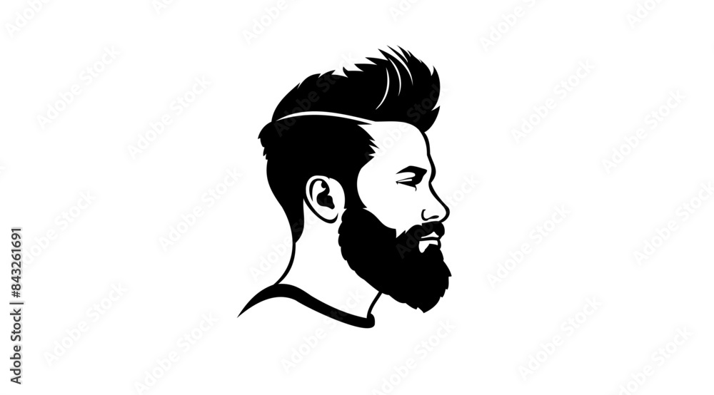 Black and white vector logo of a man with a beard, side parting quiff ...