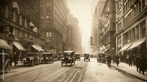 City street scene from the early 20th century, AI generated Image
