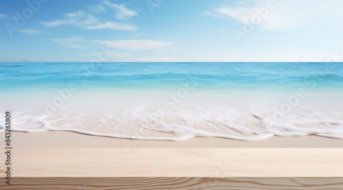 serene tropical beach scene with clear blue ocean and white sand photo