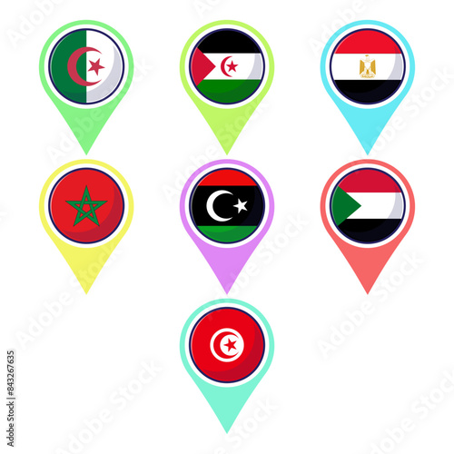 Free Download North african countries flags. Flat vector map element design, travel symbols, landmark symbols, geography and map flags emblem. - GFXLoad