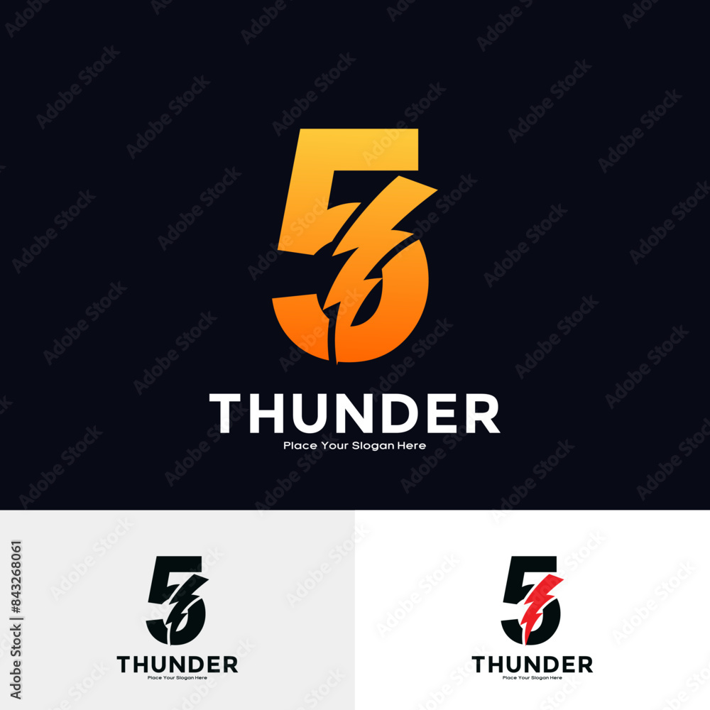 Number 5 Thunder Logo vector template. Suitable for business, initial Lightning Bolt, corporate, technology, and poster illustration symbol
