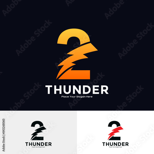 Number 2 Thunder Logo vector template. Suitable for business, initial Lightning Bolt, corporate, technology, and poster illustration symbol