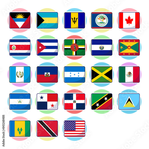 North american continent flags. Flat rectangle vector element design, travel symbols, landmark symbols, geography and map flags emblem. Free Download North american continent flags. Flat rectangle vector element design, travel symbols, landmark symbols, geography and map flags emblem. - GFXLoad