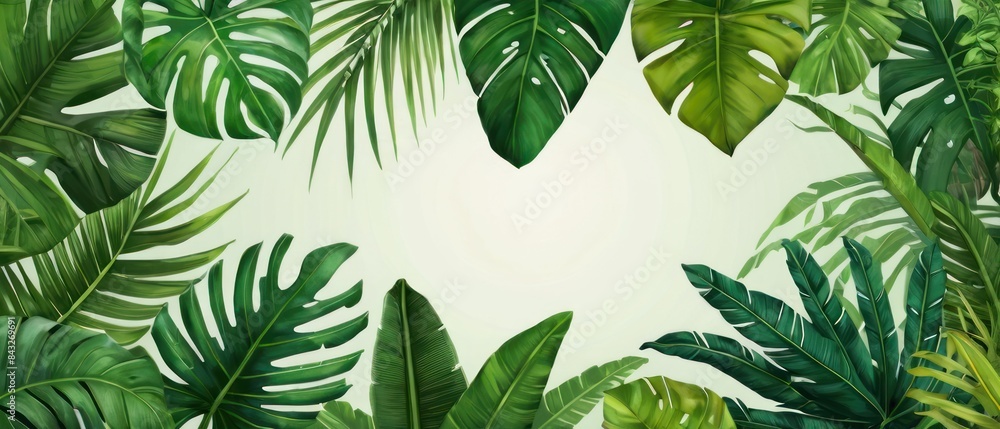 Naklejka premium tropical forest leaf background. tropical leaves backdrop