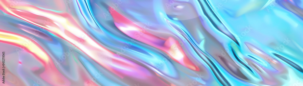 Obraz premium Abstract iridescent background with wavy, colorful marbled patterns in soft pastel shades of purple, pink, blue, and hints of gold.