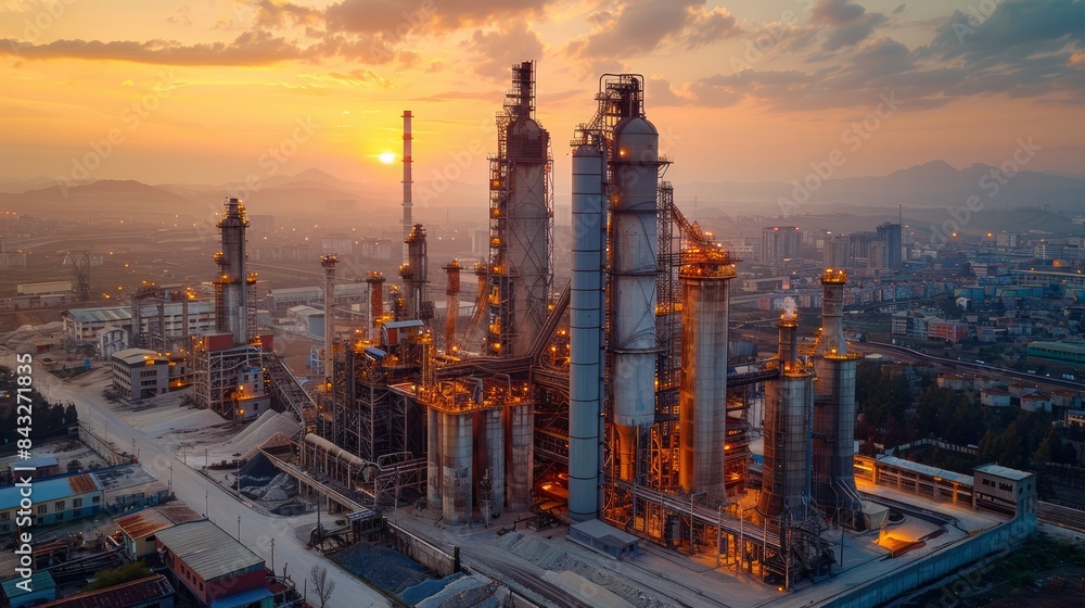 Cement plant with large kilns and conveyors, showcasing the heavy industry of construction materials. Cement plant with large kilns and conveyors, showcasing the heavy industry of construction materials.