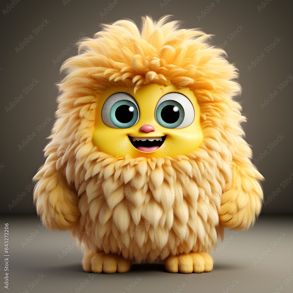 Fototapeta premium Cute yellow furry monster cartoon character