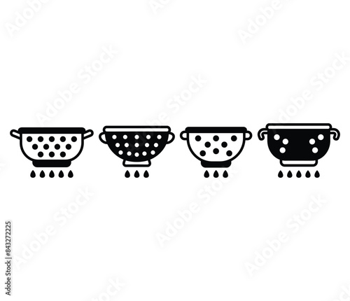 colander kitchen icons symbol vector design black white flat illustration collections sets