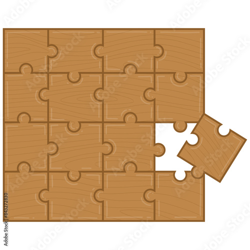 Wood Jigsaw Puzzle Wooden Vector Illustration